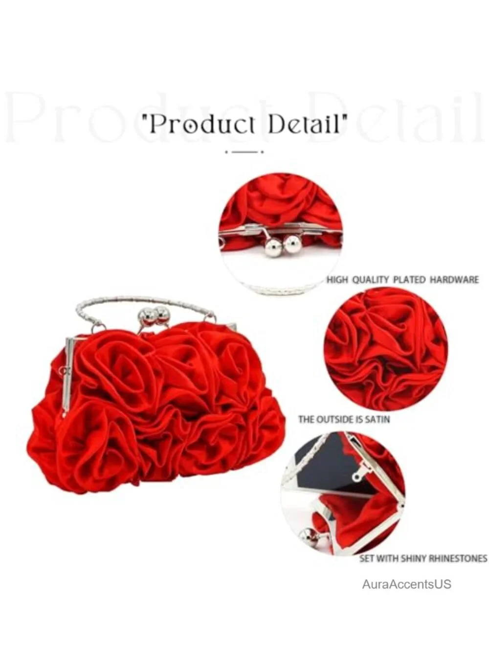 Evening Clutch Bag Satin Small Purse with Detachable Strap for Wedding Party